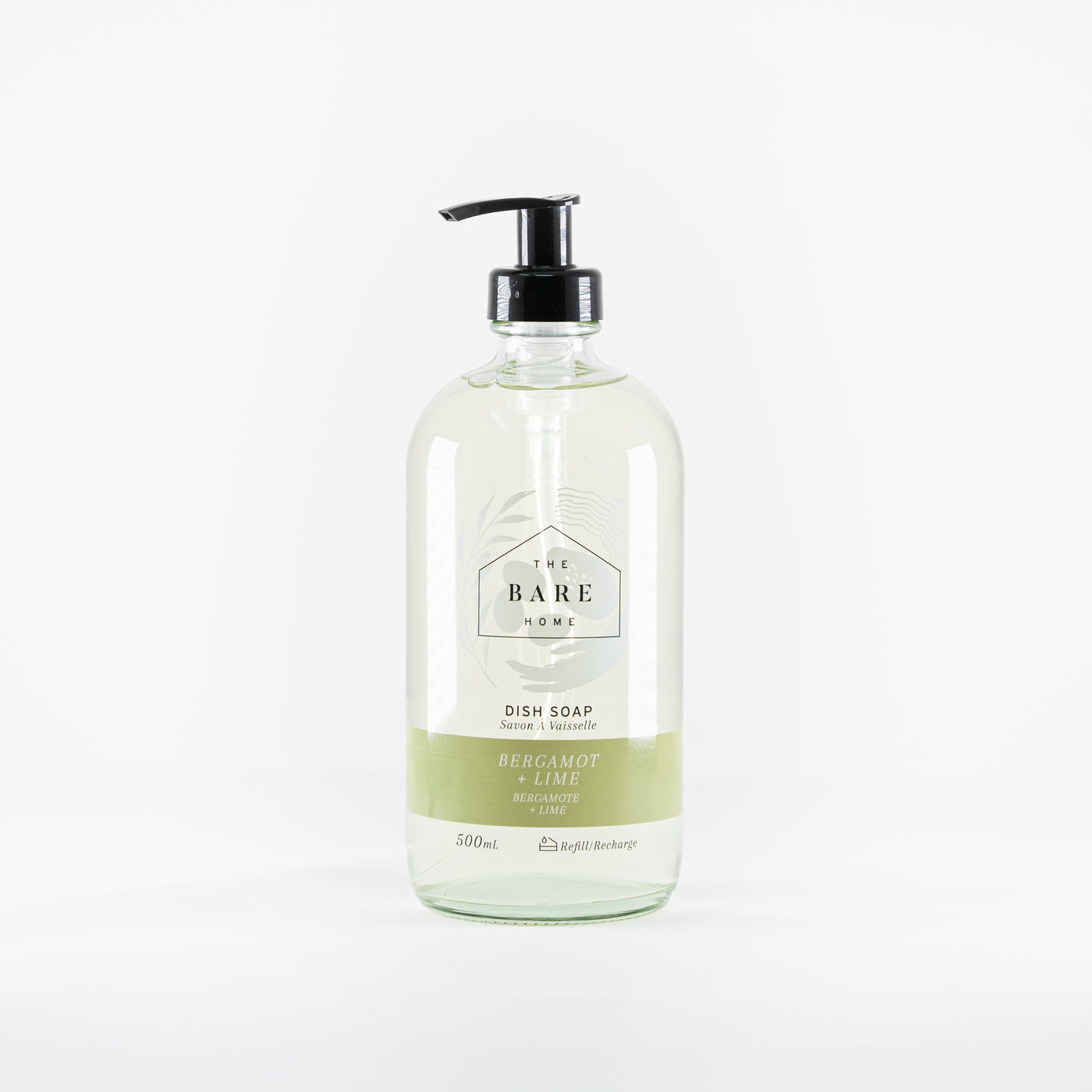 The Bare Home | Bergamot + Lime Dish Soap 476mL in Glass Bottle